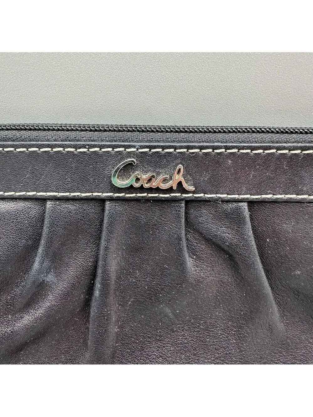 Coach Black Soft Leather Pleated Wristlet Pouch Coin Purse